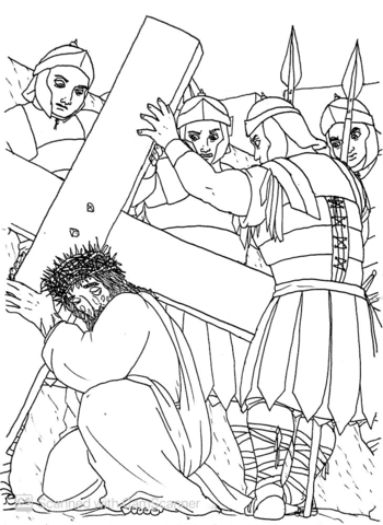 Jesus Falls Down While Carrying The Cross Coloring Page